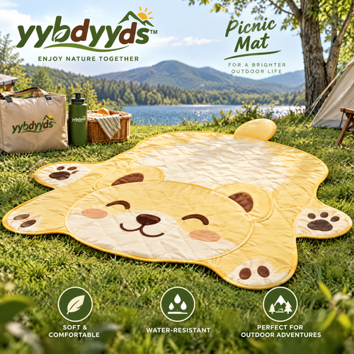 yybdyyds™ Yellow Bear-Shaped Picnic Mat — outdoor setting