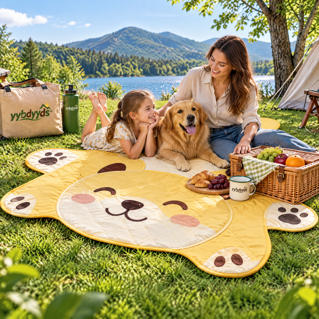 yybdyyds™ Yellow Bear-Shaped Picnic Mat — picnic lifestyle view