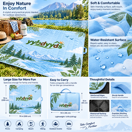 yybdyyds™ Blue Alpine Landscape Picnic Mat — features and portability
