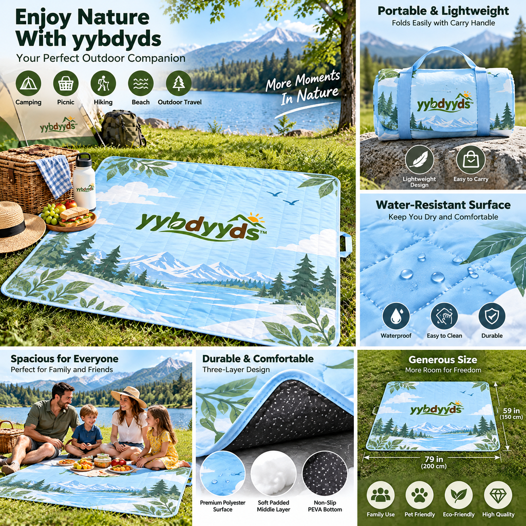 yybdyyds™ Blue Alpine Landscape Picnic Mat — design and construction details