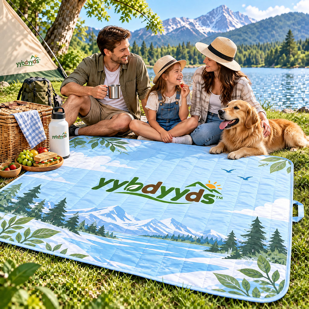 yybdyyds™ Blue Alpine Landscape Picnic Mat — picnic lifestyle view