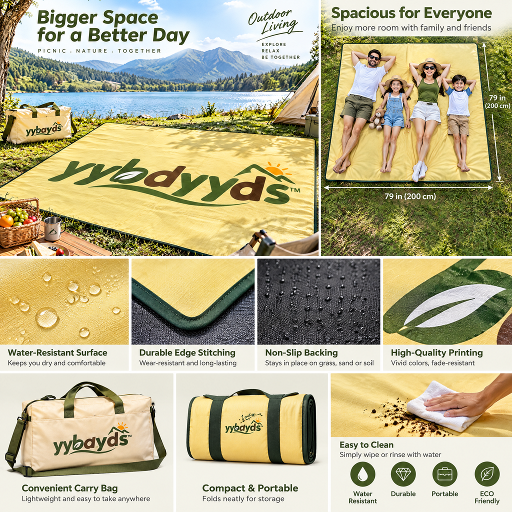 yybdyyds™ Sunshine Yellow Picnic Mat — design and construction details