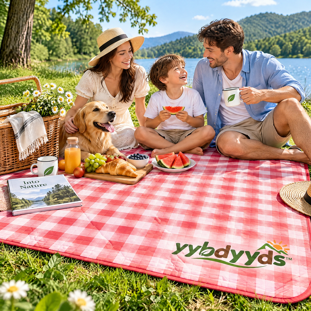 yybdyyds™ Classic Red Gingham Picnic Mat — picnic lifestyle view